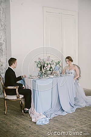 The beautiful newly-married couple. Bridal fashion. Stock Photo