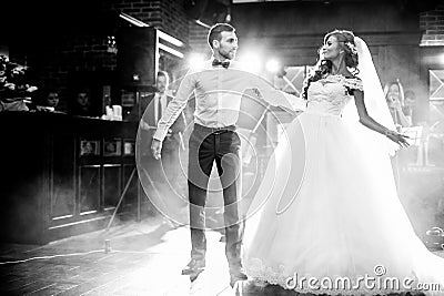 Beautiful newlywed couple first dance at wedding Stock Photo