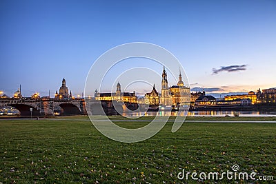 Beautiful night scene by the river Elbe in Dresden , Germany. Stock Photo