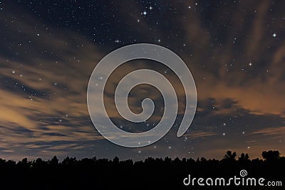 Beautiful night sky, with clouds and constellations Stock Photo