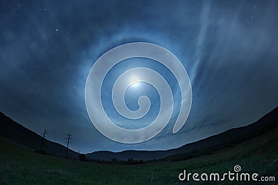 Beautiful night sky with the full moon and stars Stock Photo