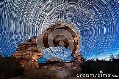 A beautiful night sky photograph with circular star trails Stock Photo