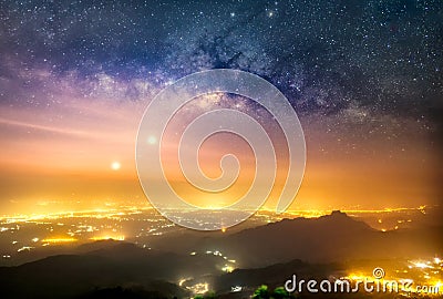 Beautiful Night Starry sky with Rising Milky Way over the mounta Stock Photo