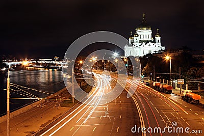 Beautiful Night View Cathedral of Jesus Christ the Saviour and M Stock Photo