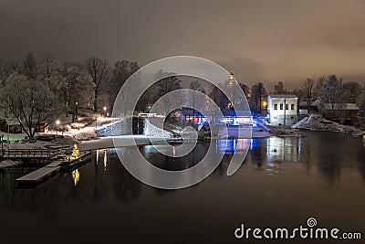 Beautiful night view over a sluice and power plant Stock Photo