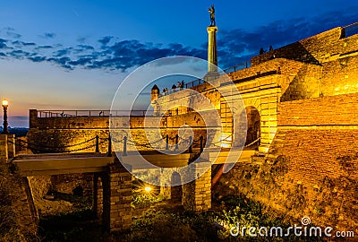 Beautiful night view of the monument to the Winner near the Belgrade Fortress Editorial Stock Photo