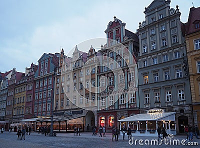 Beautiful night view of Wroclaw is a city in southwestern Poland on the Oder River, the capital of the Lower Silesian Editorial Stock Photo