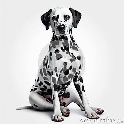 beautiful and noble Dalmatian dog, in a close-up pose on display generated by artificial intelligence. Stock Photo