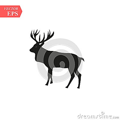 Beautiful noble proud sika deer are ruminant mammal in family Cervidae. Side view. Dark ink hand drawn picture sketchy Vector Illustration