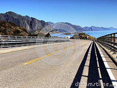 Norway Lofoten Highway Fjord, Mountains Landscape Editorial Stock Photo