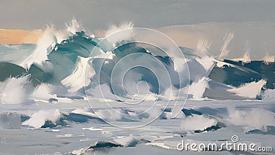 Beautiful ocean waves, Semi-abstract loosely painting, Stylized digital art painting Cartoon Illustration