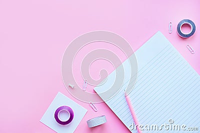 Stationery flatlay with notebook Stock Photo