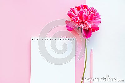 Stationery flatlay with notebook Stock Photo