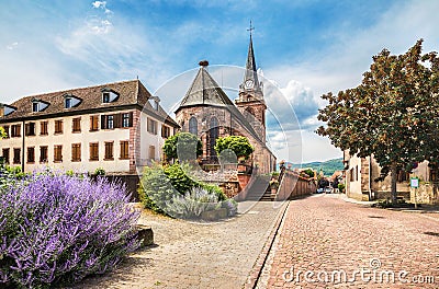 Catholic church of the 14th century in Bergheim, France Stock Photo
