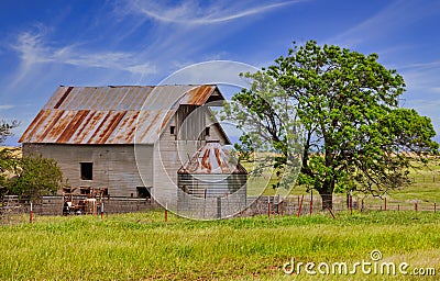 Beautiful old barn on the Oklahoma prairie Stock Photo
