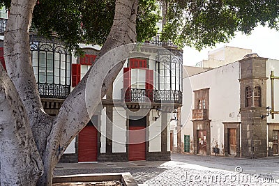 Beautiful old building with oriel window in hisotrical part of Las Palmas, Canary Islands Stock Photo