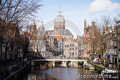 Beautiful old cathedral in Amsterdam in winter Editorial Stock Photo