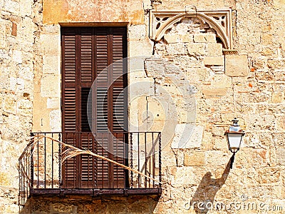 Beautiful old door and street light. Stock Photo