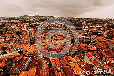 Beautiful old historical buildings of Porto city, seen from Clerigos Tower, part of Church of the Clergymen, Portugal Stock Photo