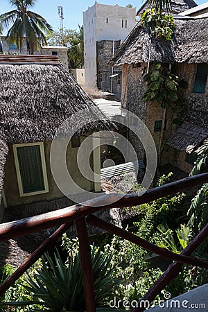 Beautiful old houses build in the typical swahili style on Lamu Stock Photo