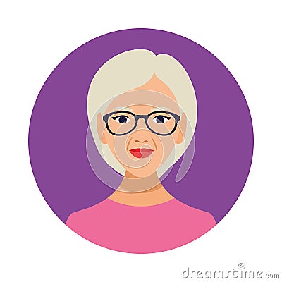 Beautiful old woman wearing glasses character Vector Illustration