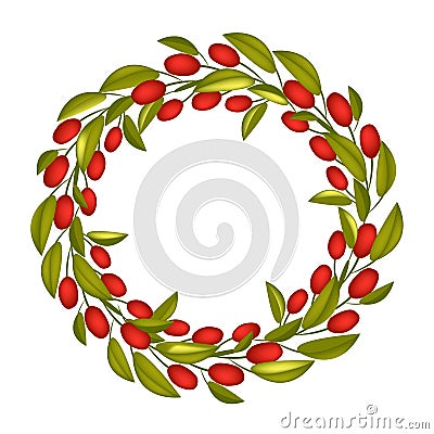 A Beautiful Olive Wreath or Olive Crown with Red Fruit Vector Illustration