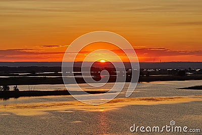 Beautiful orange decline over Volga Stock Photo