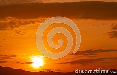 Beautiful orange sunset sky and clouds over the forest. Twilight sky. Nature background. Majestic view. Peaceful and relaxation Stock Photo