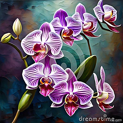 Beautiful orchids in full bloom - ai generated image Stock Photo