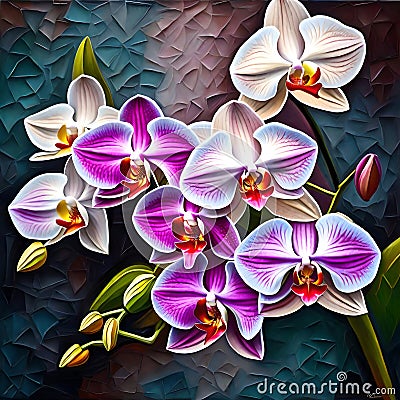 Beautiful orchids in full bloom - ai generated image Stock Photo