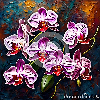 Beautiful orchids in full bloom - ai generated image Stock Photo