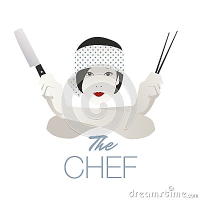 Beautiful oriental cook with typical kitchen tools Vector Illustration