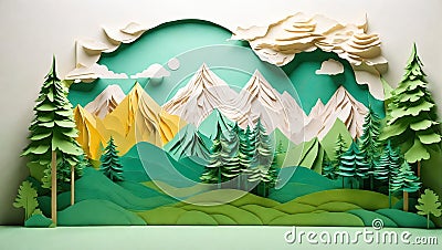 Beautiful origami landscape on a clean background Stock Photo