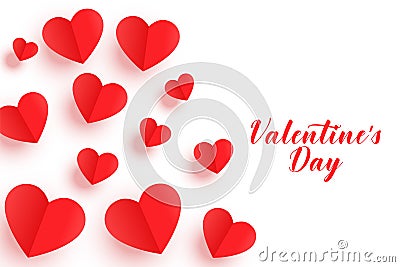Beautiful origami red hearts valentines day banner Vector Illustration