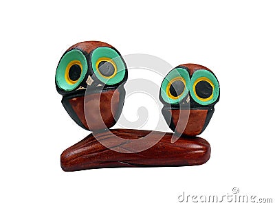 Beautiful ornament of owls made of wood Stock Photo