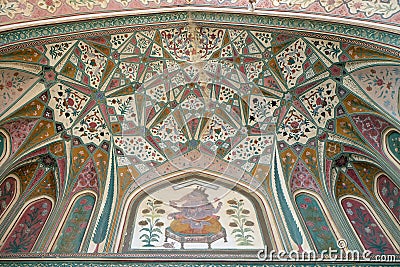 Beautiful ornament on wall of palace in Amber Fort in Jaipur Stock Photo