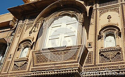 Beautiful ornate balcony of old traditional rajastani house,India Stock Photo