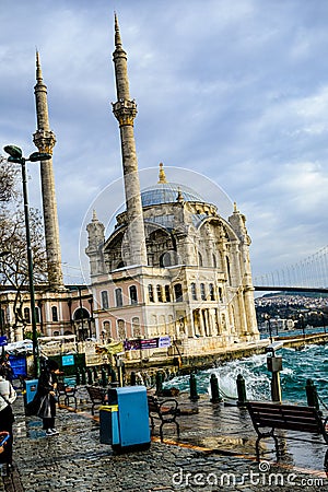 Beautiful Ortakoy Mosque and the Bosporus, Istanbul, Turkey Editorial Stock Photo