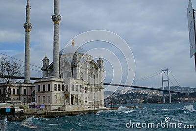 Beautiful Ortakoy Mosque and the Bosporus, Istanbul, Turkey Editorial Stock Photo