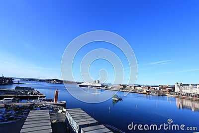 Beautiful Oslo port view from distance in Norway Editorial Stock Photo