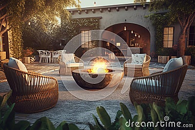 Beautiful outdoor seating area at backyard. Generate ai Stock Photo