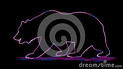 The beautiful outline of bear, with neon lighting. Stock Photo