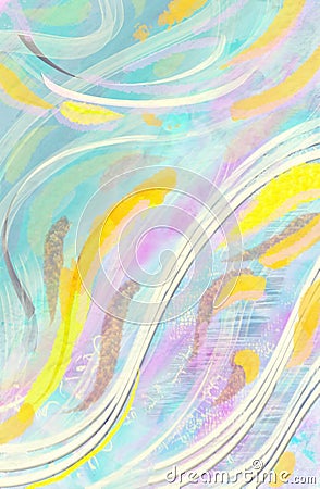 Beautiful overflowing watercolor swirls, ripples, strikes in bright and light blue, pink and purple colors.Fine Lace and Cobweb Stock Photo
