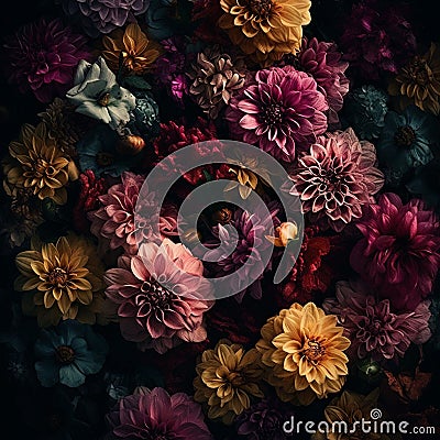 Beautiful overhead view of a bouquet of multicolored flowers Stock Photo