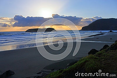 Pacific Sunset at Port Orford Beach along the Oregon Coast, USA Stock Photo