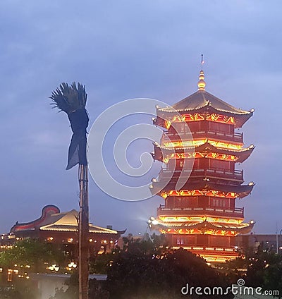 Beautiful pagoda tower is in north Jakarta Editorial Stock Photo