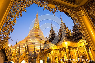 Beautiful pagoda in the world. The famous pagoda in myanmar. Night at Shwedagon Pagoda (Shwedagon Pagoda) in Myanmar. Stock Photo