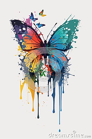 Beautiful paint splatter watercolor abstract, butterfly on the white background. Vector illustration Stock Photo