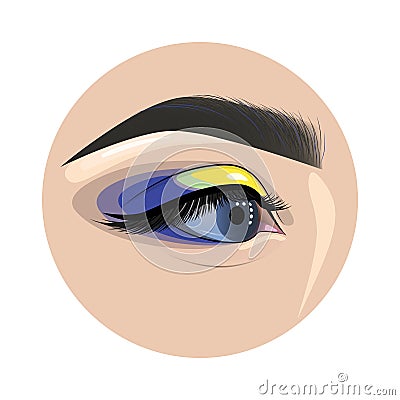 Beautiful painted female eye and eyebrow for fashion design Vector Illustration