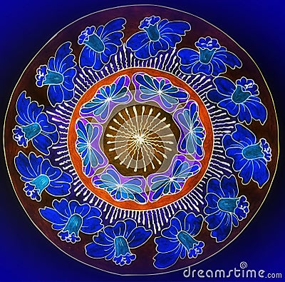 Beautiful painted mandala on violet background Stock Photo